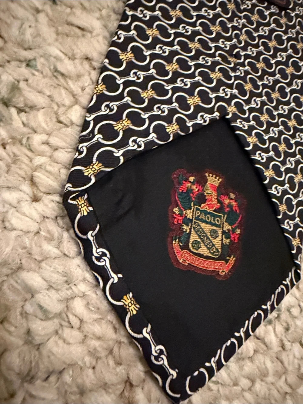 Paolo Gucci  Men's Black Gold Patterned Silk Tie
